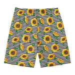Stripe Sunflower Pattern Print Men's Swim Trunks