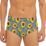 Stripe Sunflower Pattern Print Men's Triangle Swim Briefs