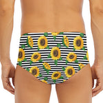 Stripe Sunflower Pattern Print Men's Triangle Swim Briefs