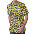 Stripe Sunflower Pattern Print Men's Velvet T-Shirt