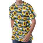 Stripe Sunflower Pattern Print Men's Velvet T-Shirt