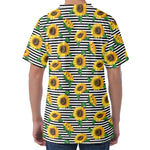 Stripe Sunflower Pattern Print Men's Velvet T-Shirt