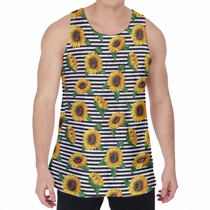 Stripe Sunflower Pattern Print Men's Velvet Tank Top
