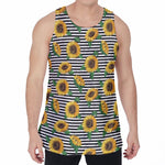 Stripe Sunflower Pattern Print Men's Velvet Tank Top