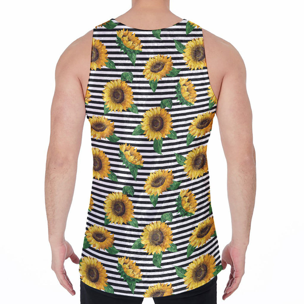 Stripe Sunflower Pattern Print Men's Velvet Tank Top