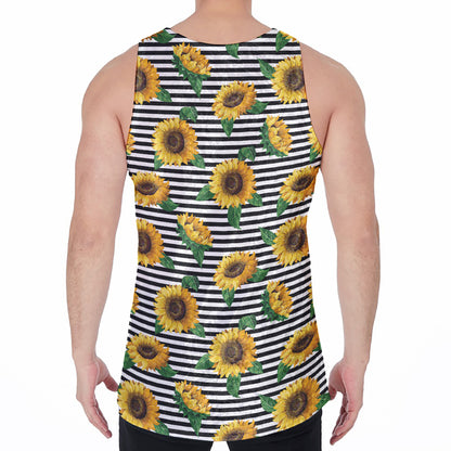 Stripe Sunflower Pattern Print Men's Velvet Tank Top