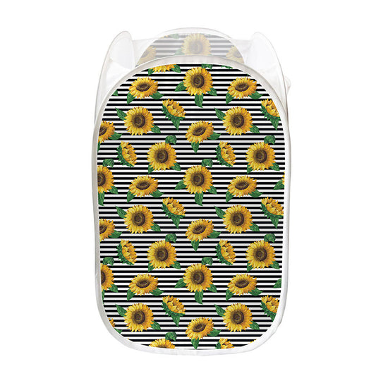 Stripe Sunflower Pattern Print Mesh Laundry Hamper