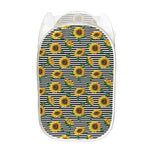 Stripe Sunflower Pattern Print Mesh Laundry Hamper