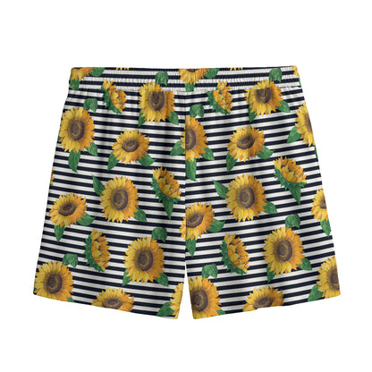 Stripe Sunflower Pattern Print Mesh Shorts
