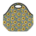 Stripe Sunflower Pattern Print Neoprene Lunch Bag