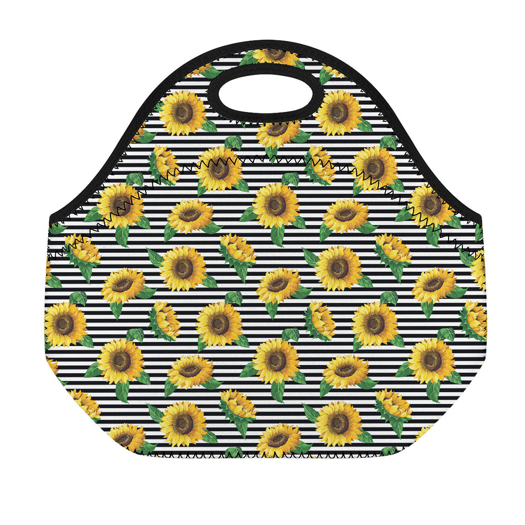 Stripe Sunflower Pattern Print Neoprene Lunch Bag