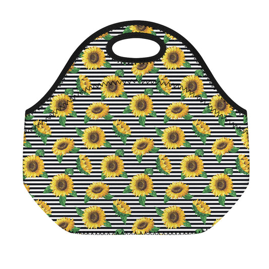 Stripe Sunflower Pattern Print Neoprene Lunch Bag