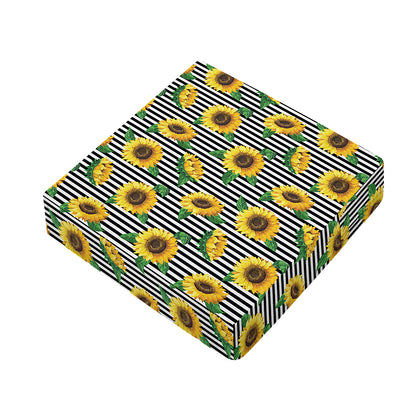 Stripe Sunflower Pattern Print Outdoor Seat Cushion Cover