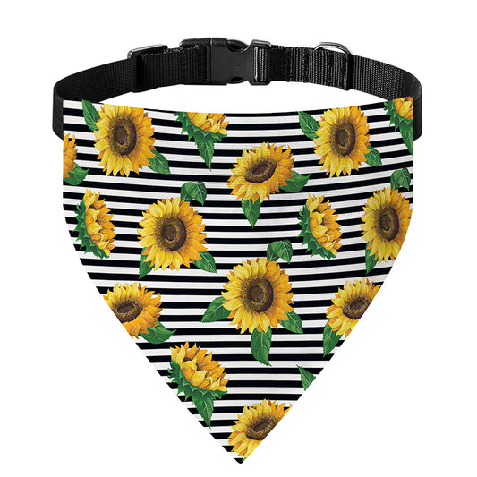 Stripe Sunflower Pattern Print Over The Collar Dog Bandana