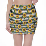 Stripe Sunflower Pattern Print Pencil Mini Skirt