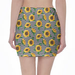 Stripe Sunflower Pattern Print Pencil Mini Skirt
