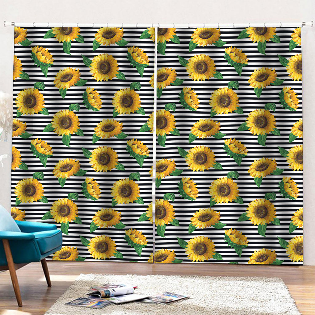 Stripe Sunflower Pattern Print Pencil Pleat Curtains