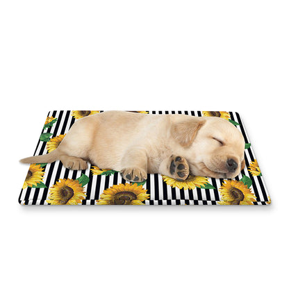 Stripe Sunflower Pattern Print Pet Cooling Mat Cover