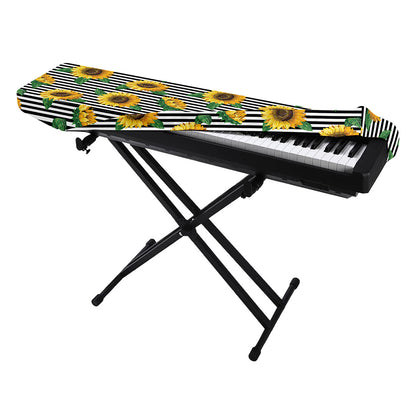 Stripe Sunflower Pattern Print Piano Keyboard Cover