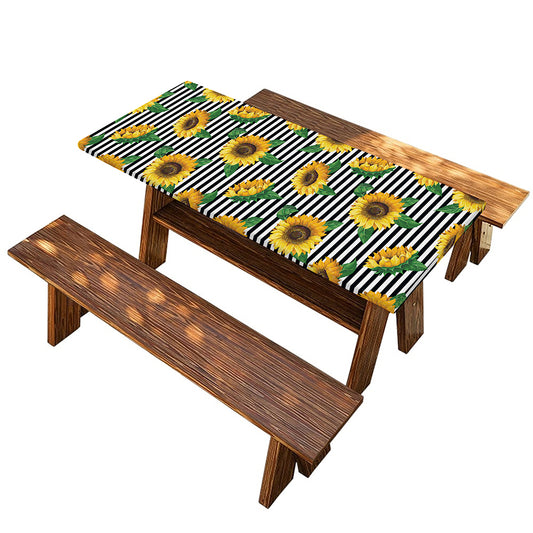 Stripe Sunflower Pattern Print Picnic Table Cover