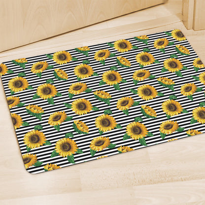 Stripe Sunflower Pattern Print Polyester Doormat