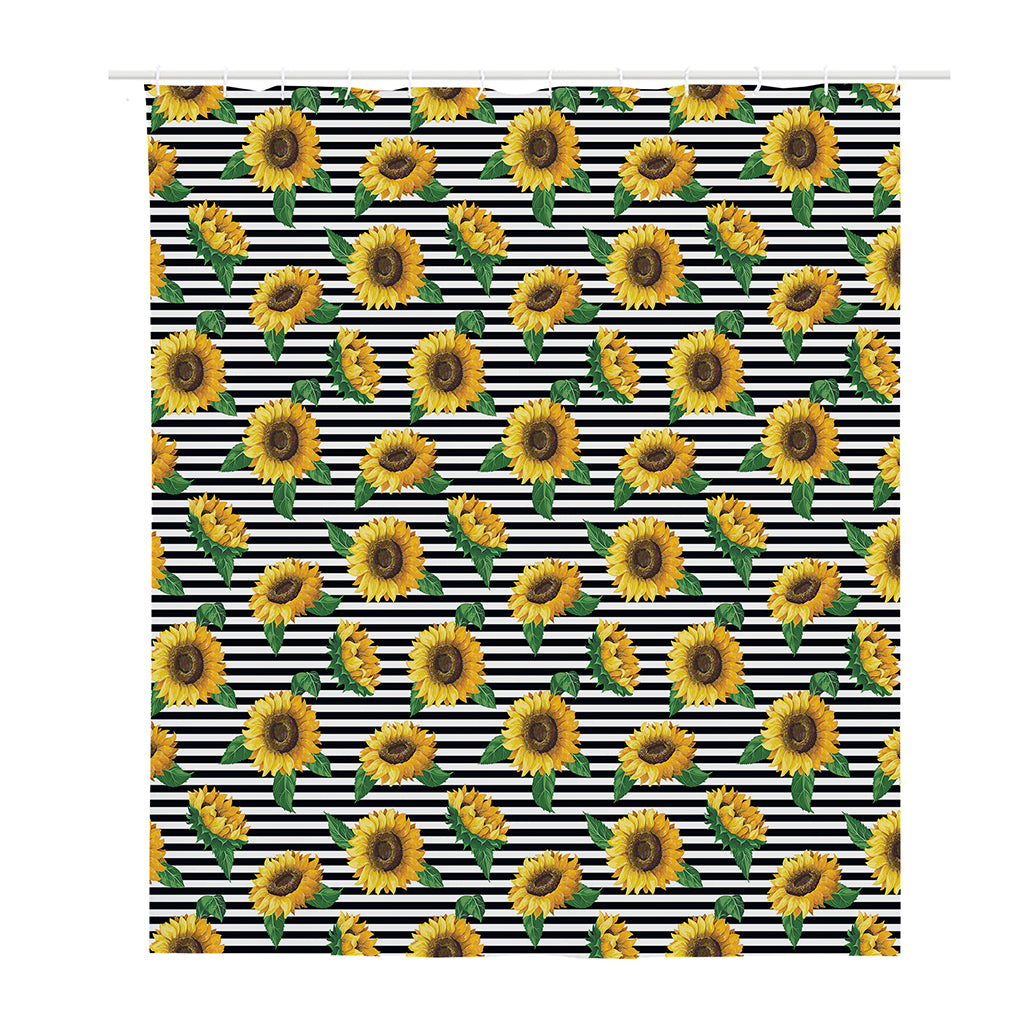 Stripe Sunflower Pattern Print Polyester Shower Curtain