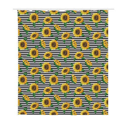 Stripe Sunflower Pattern Print Polyester Shower Curtain