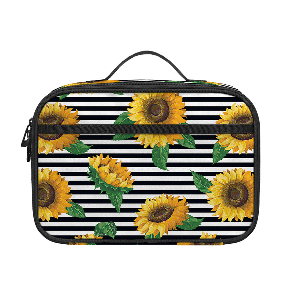 Stripe Sunflower Pattern Print Portable Lunch Bag