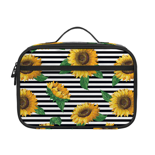 Stripe Sunflower Pattern Print Portable Lunch Bag