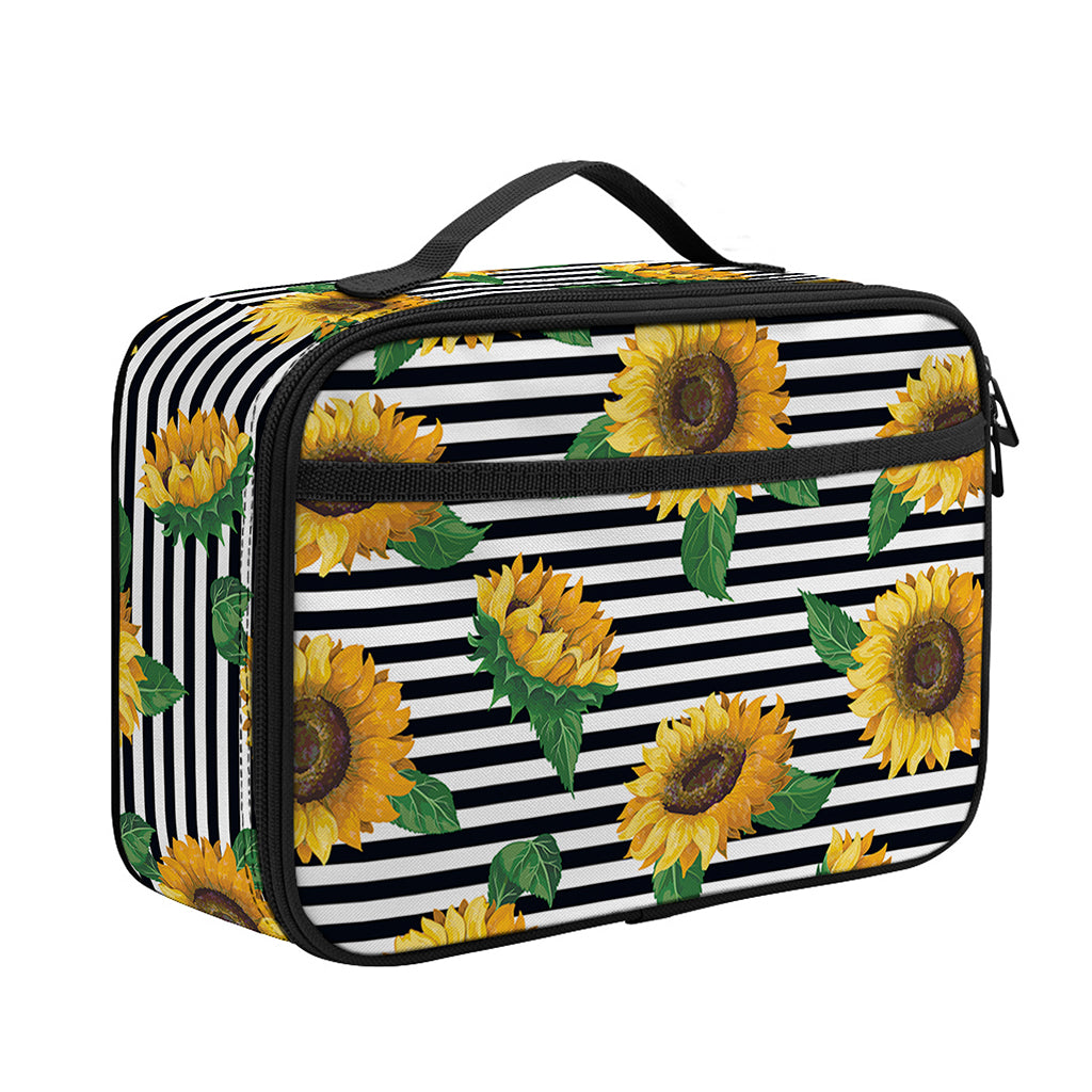 Stripe Sunflower Pattern Print Portable Lunch Bag