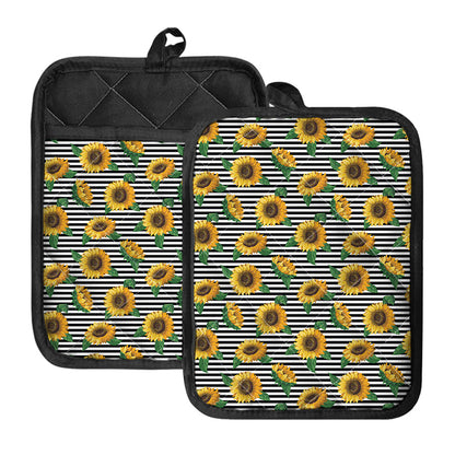 Stripe Sunflower Pattern Print Pot Holders With Pocket