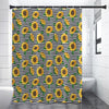 Stripe Sunflower Pattern Print Premium Shower Curtain