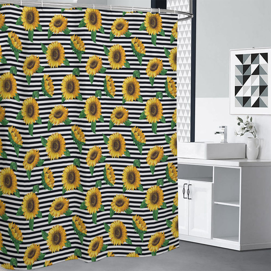 Stripe Sunflower Pattern Print Premium Shower Curtain