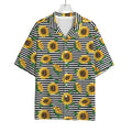 Stripe Sunflower Pattern Print Rayon Hawaiian Shirt