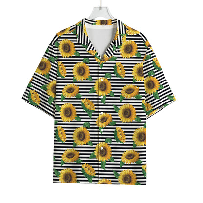 Stripe Sunflower Pattern Print Rayon Hawaiian Shirt