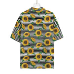 Stripe Sunflower Pattern Print Rayon Hawaiian Shirt