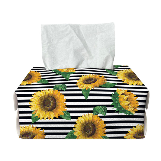 Stripe Sunflower Pattern Print Rectangle Tissue Box Cover