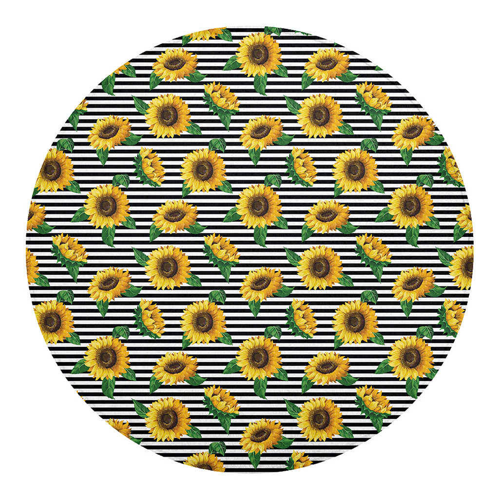 Stripe Sunflower Pattern Print Round Blanket