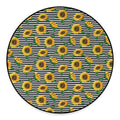 Stripe Sunflower Pattern Print Round Floor Mat
