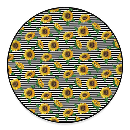 Stripe Sunflower Pattern Print Round Floor Mat