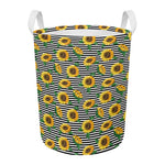 Stripe Sunflower Pattern Print Round Laundry Basket