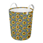 Stripe Sunflower Pattern Print Round Laundry Basket