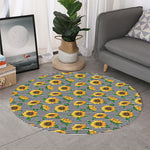 Stripe Sunflower Pattern Print Round Rug