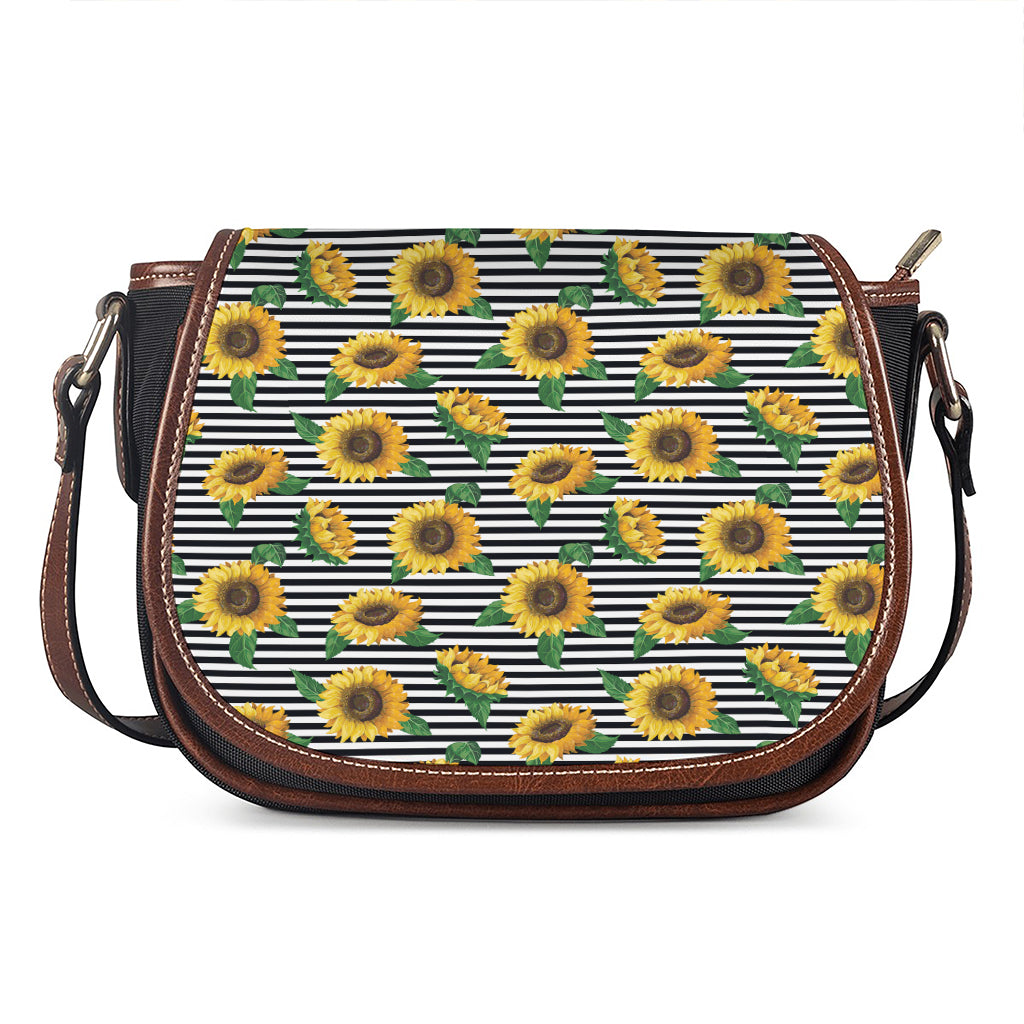 Stripe Sunflower Pattern Print Saddle Bag