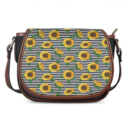 Stripe Sunflower Pattern Print Saddle Bag
