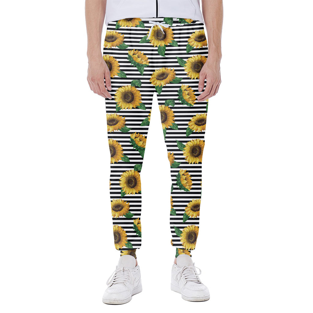 Stripe Sunflower Pattern Print Scuba Joggers