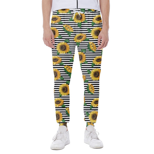 Stripe Sunflower Pattern Print Scuba Joggers