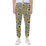 Stripe Sunflower Pattern Print Scuba Joggers
