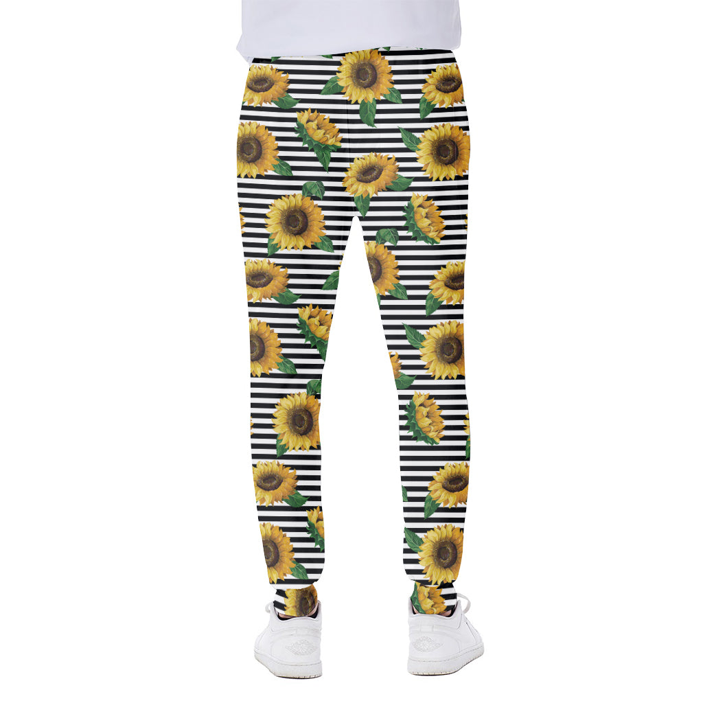 Stripe Sunflower Pattern Print Scuba Joggers