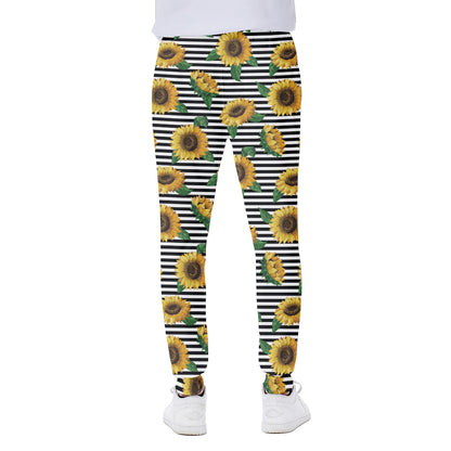 Stripe Sunflower Pattern Print Scuba Joggers